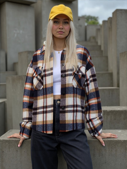 Camisa dama tartan over size boton metalico