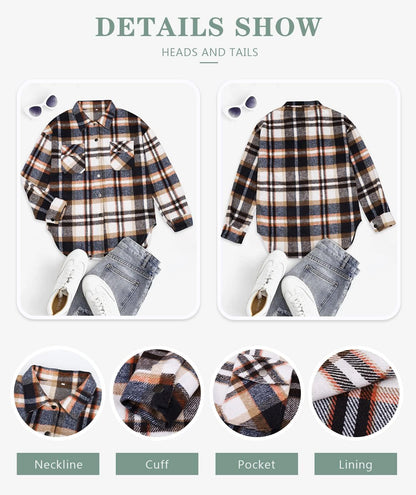 Camisa dama tartan over size boton metalico