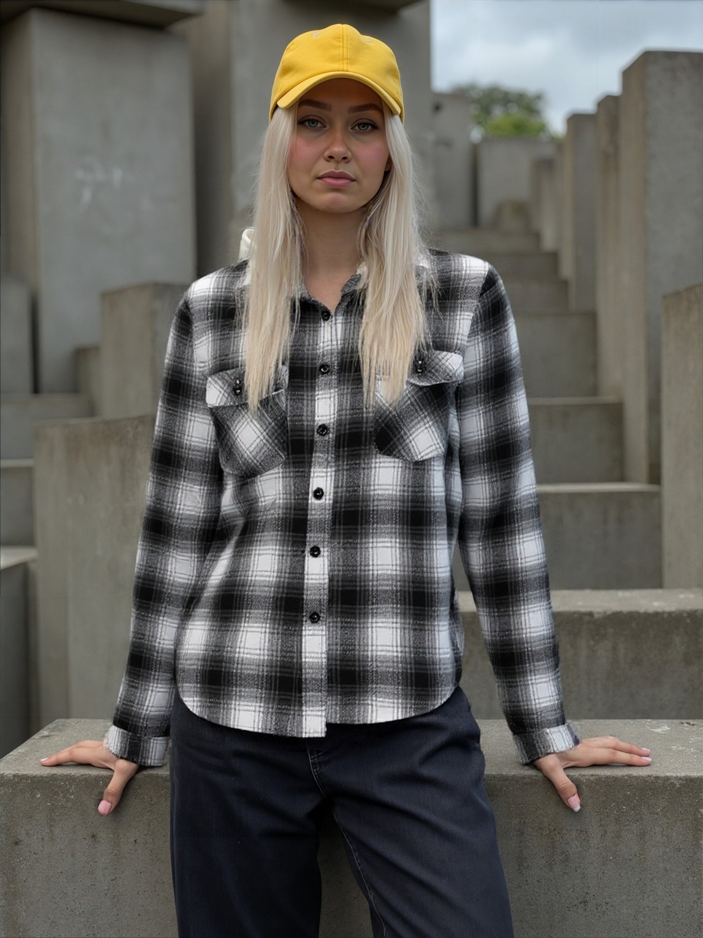 Camisa dama tartan over size boton plastico