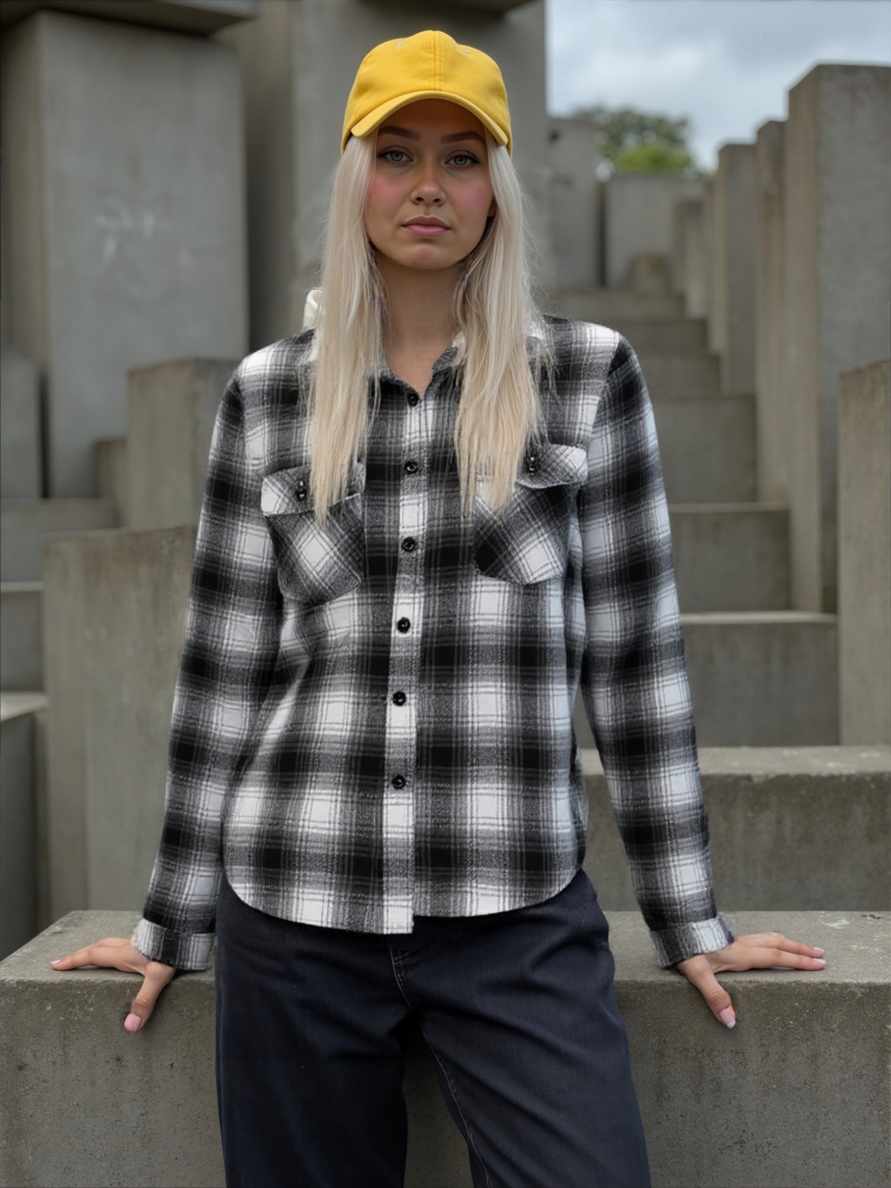 Camisa dama tartan over size boton plastico