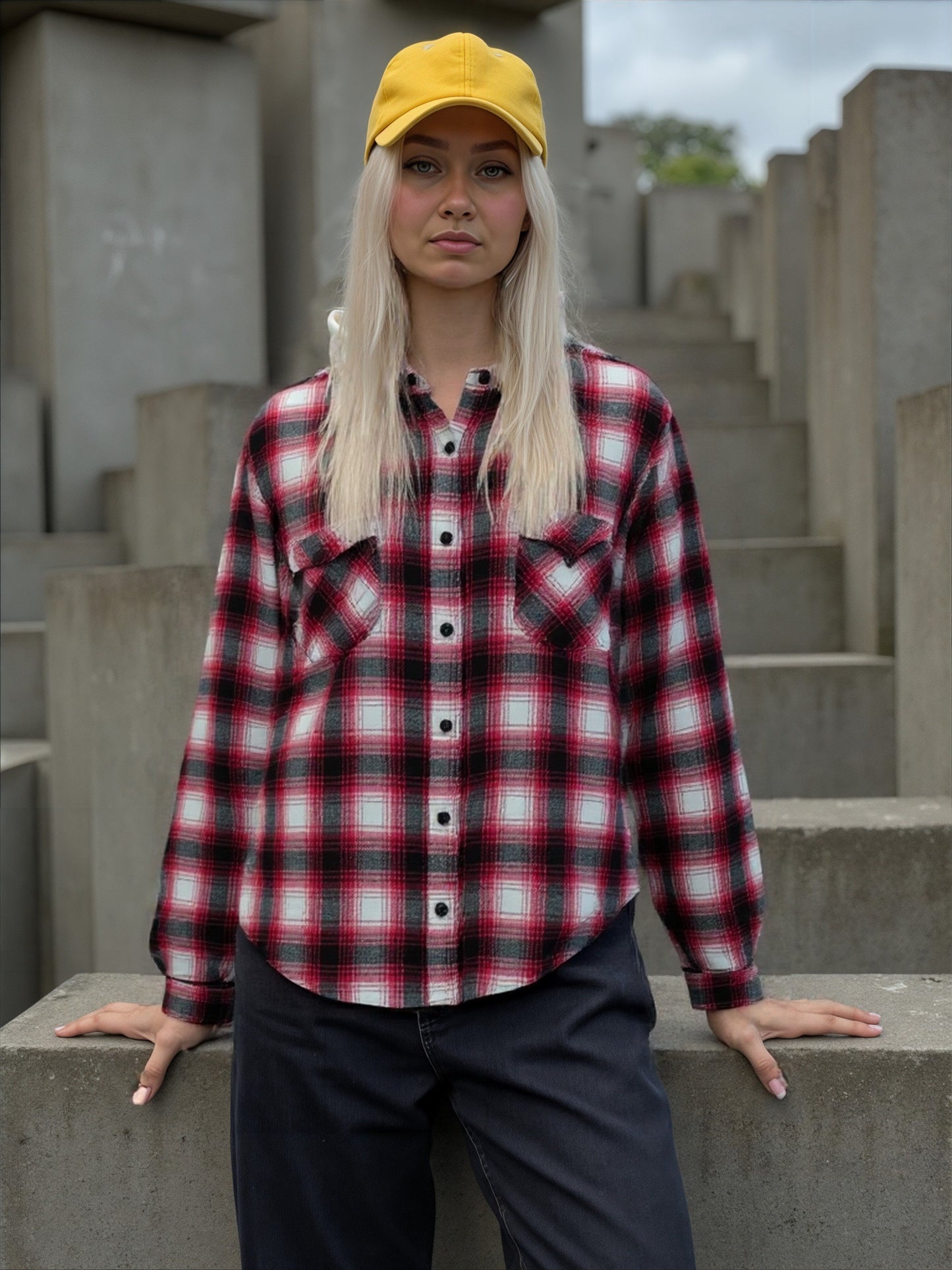 Camisa dama tartan over size boton plastico