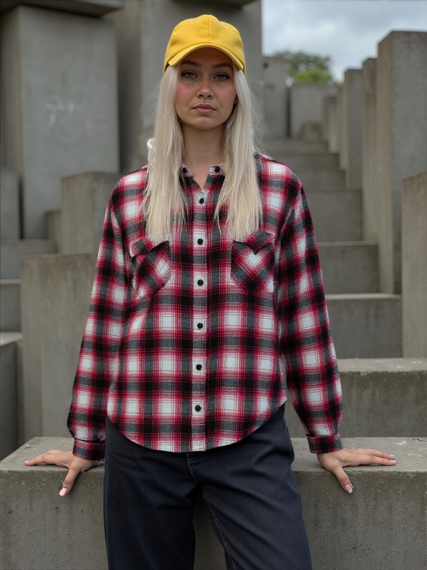 Camisa dama tartan over size boton plastico