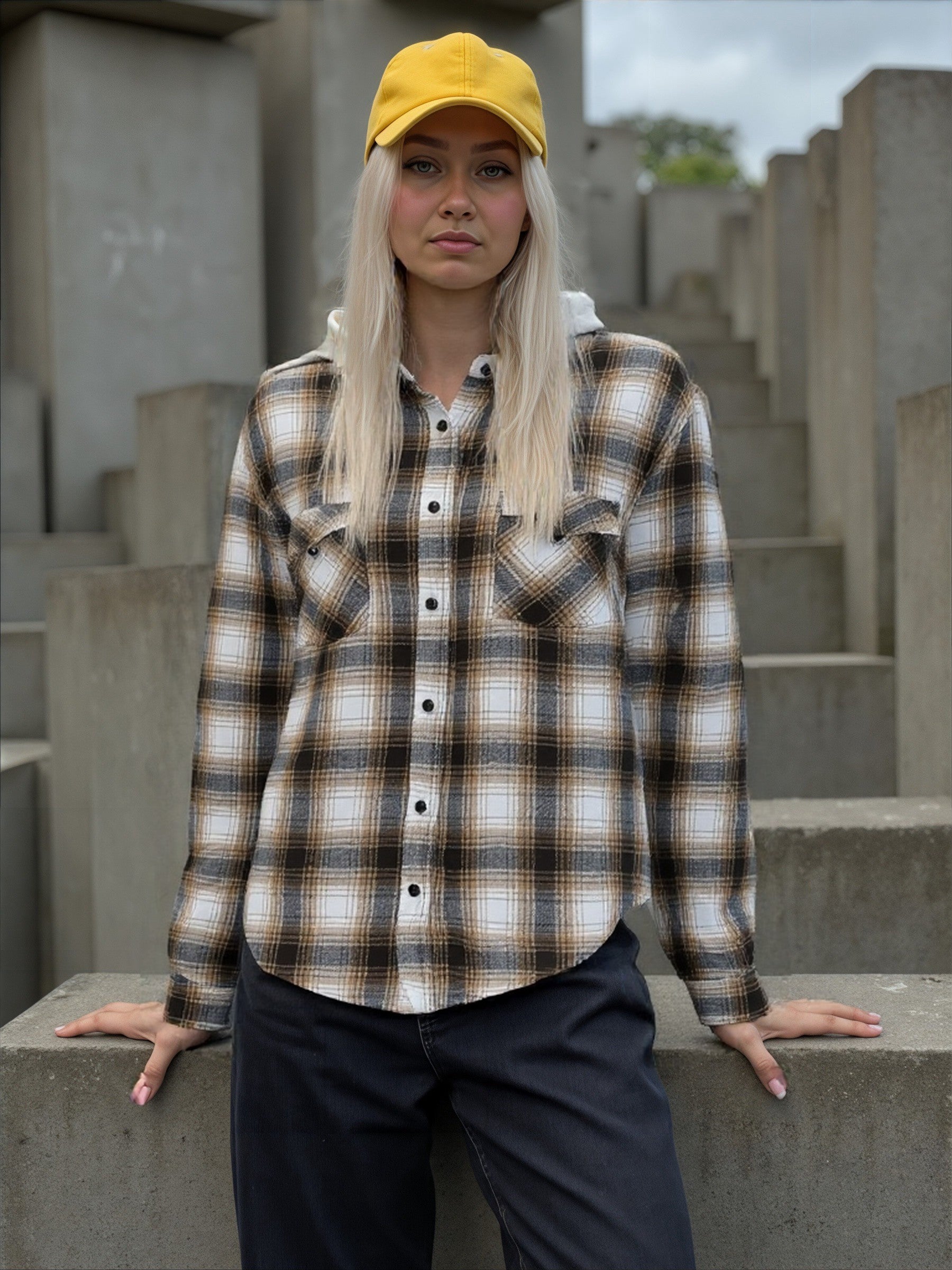 Camisa dama tartan over size boton plastico