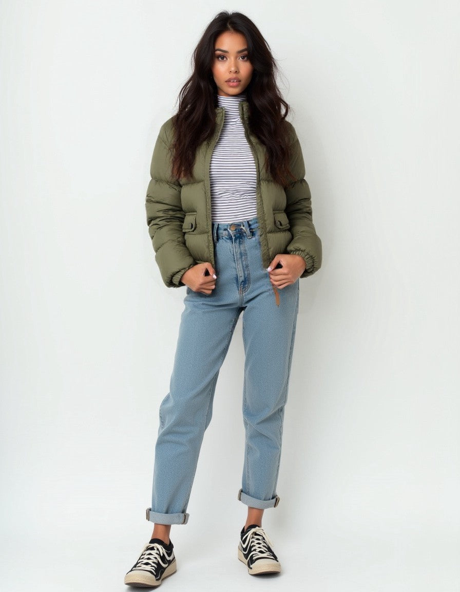 Campera dama California corta nylon inflada