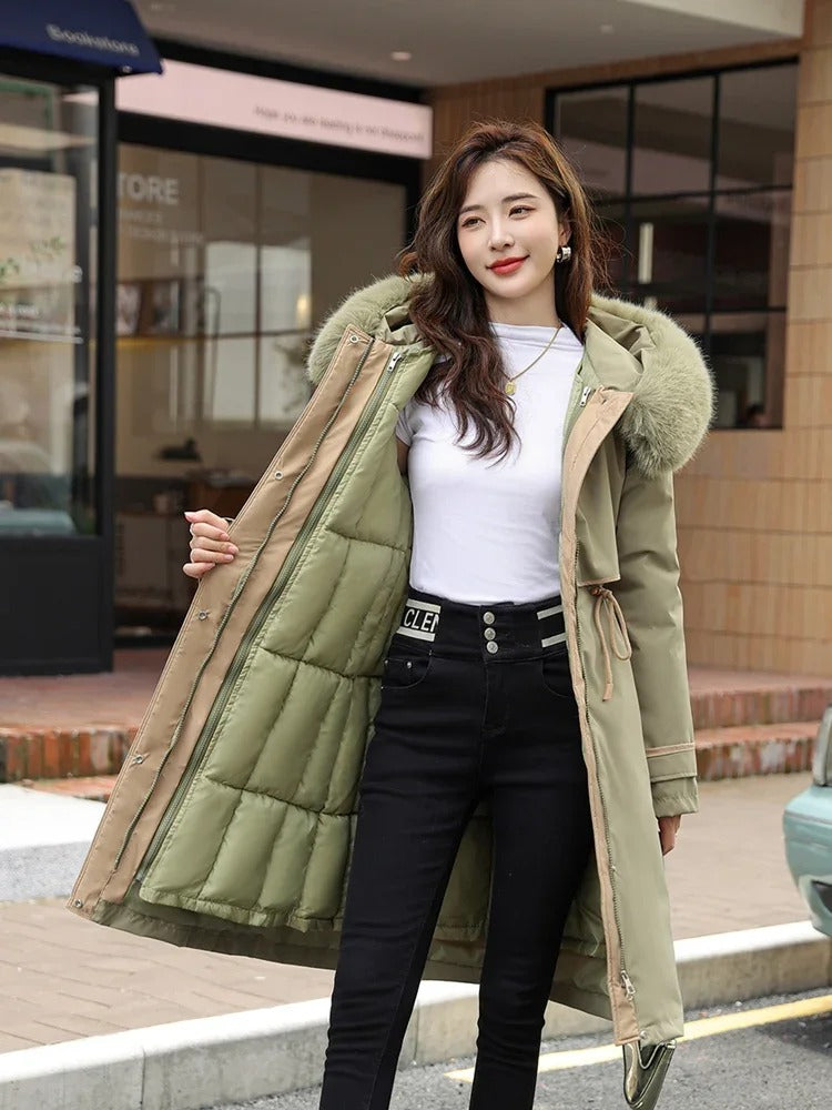 Campera dama parka forro extraíble y capucha