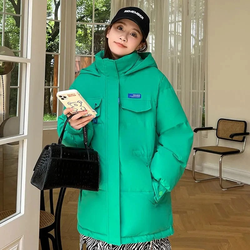 Campera dama Parka inflada cintura ajustable cuello y capucha - Verde