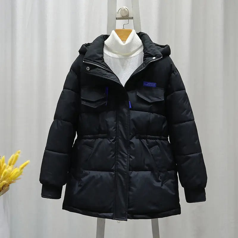 Campera dama Parka inflada cintura ajustable cuello y capucha - Negro