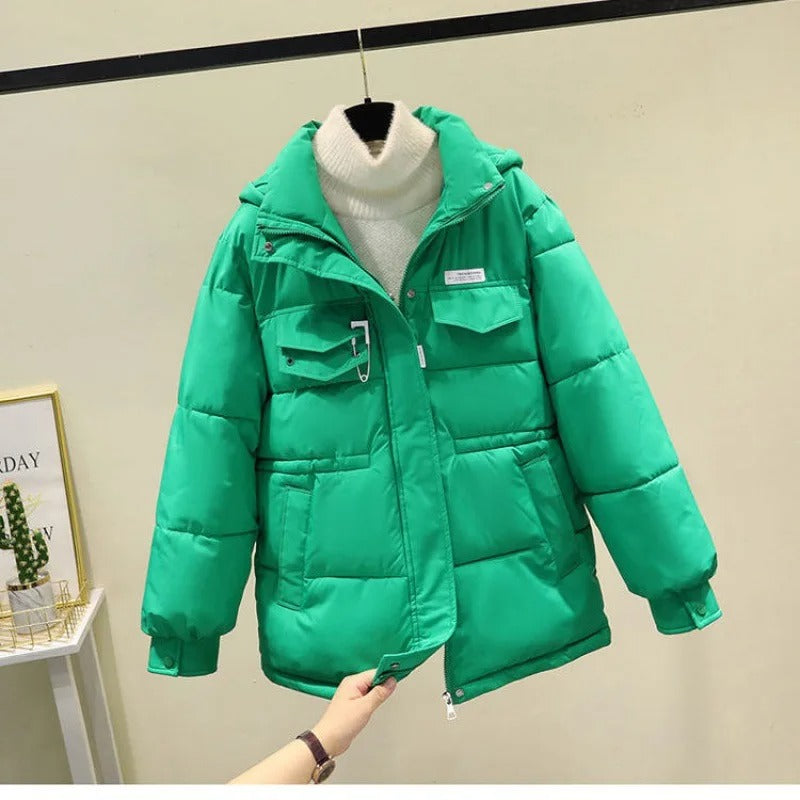 Campera dama Parka inflada cintura ajustable cuello y capucha