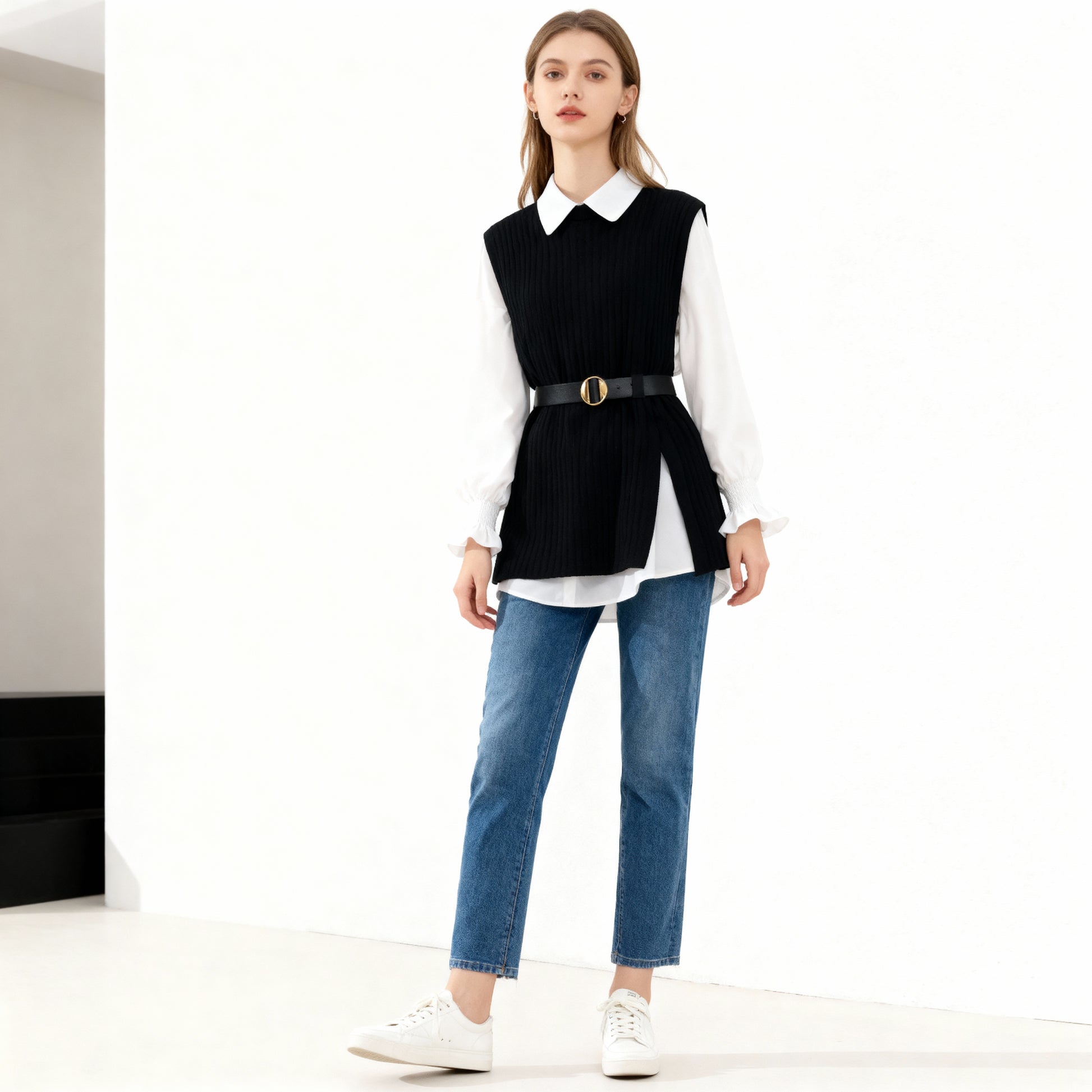 Conjunto dama chaleco con faja + camisa