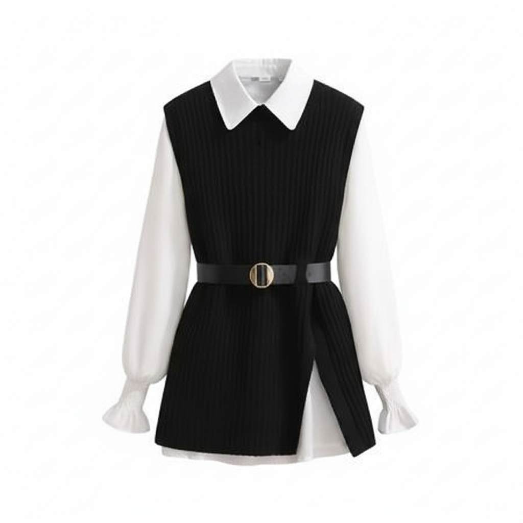 Conjunto dama chaleco con faja + camisa