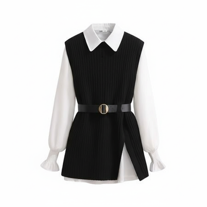 Conjunto dama chaleco con faja + camisa