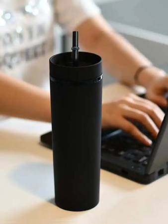 Vaso ejecutivo con pajita y tapa negro
