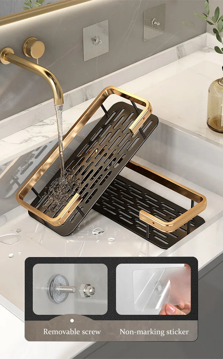 Estante de baño montado en pared detalle dorado