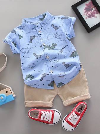 Conjunto niño short y camisa dinos