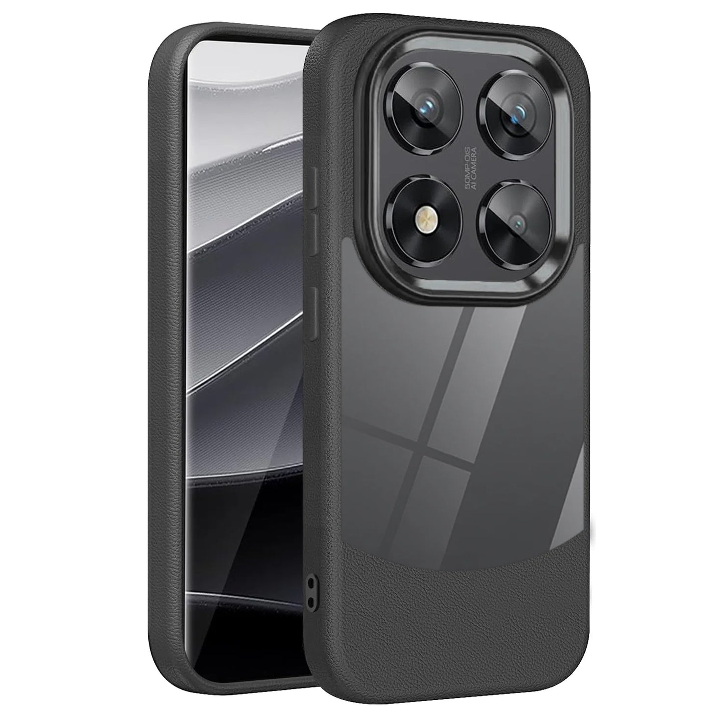 Funda Redmi Note 13 pro+ ventana transparente textura cuero 