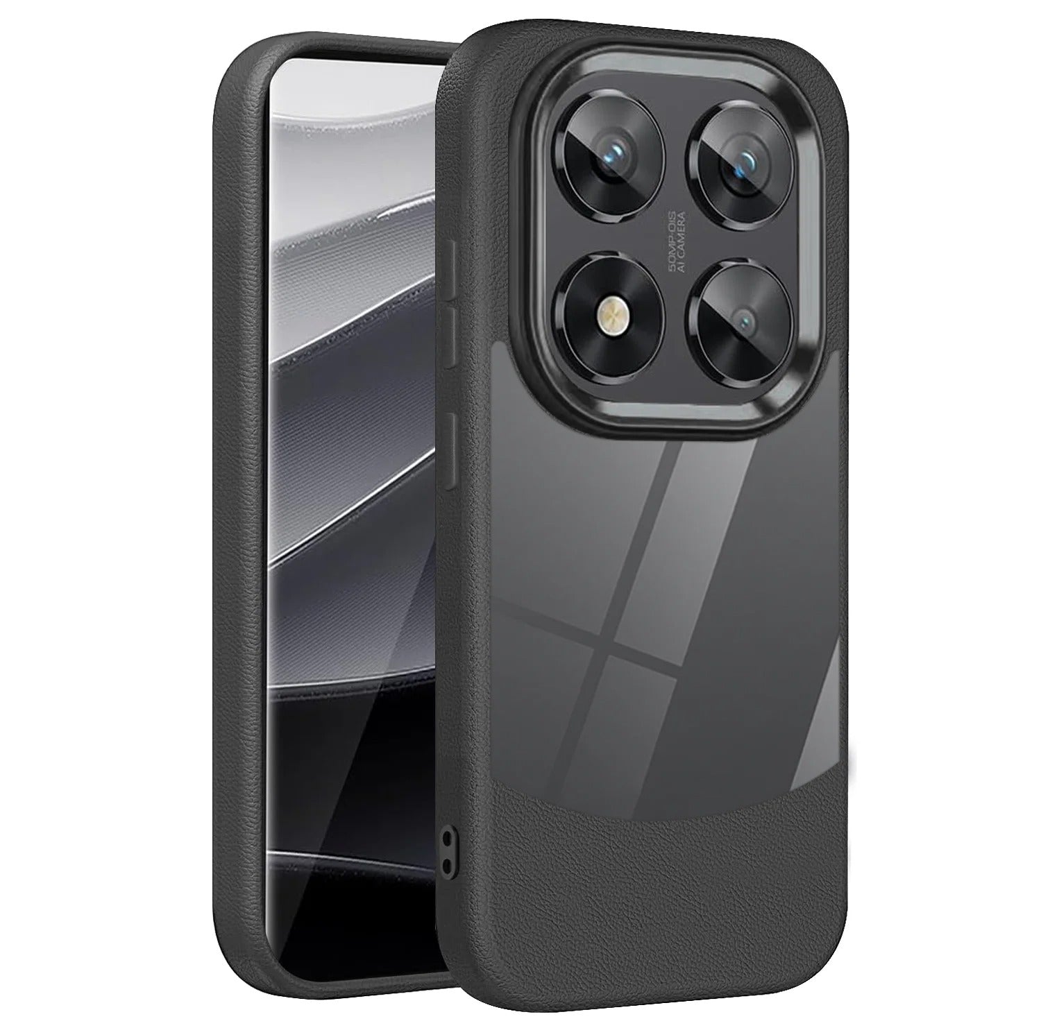 Funda Redmi Note 13 pro+ ventana transparente textura cuero 
