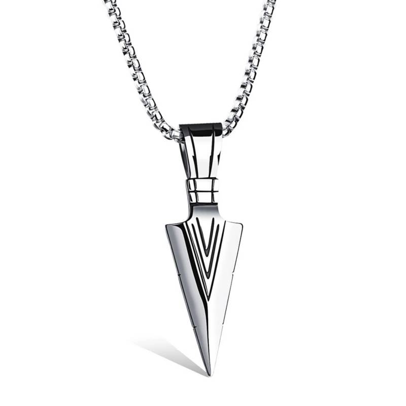 Cadena hombre mostacillas metálicas con  dije flecha vikinga