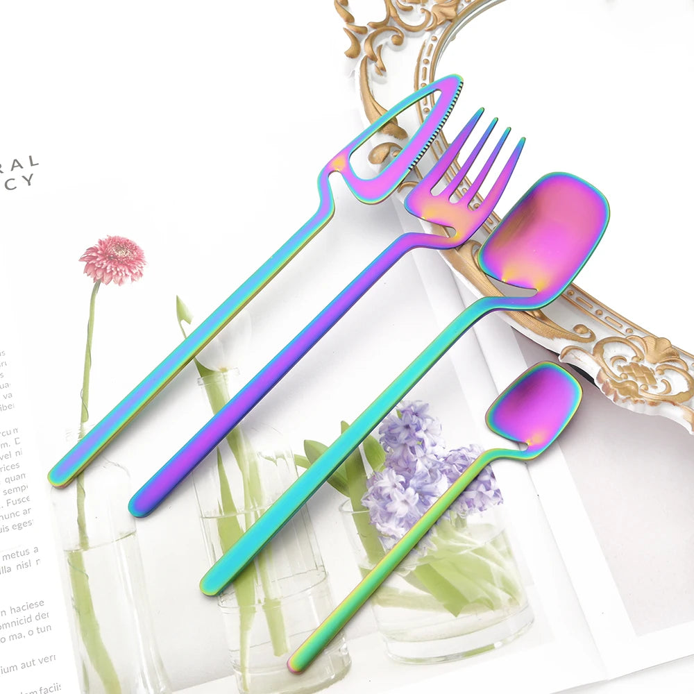 Juego de Cubiertos Tornasolado Cucharita+Cuchara+Tenedor+Cuchillo