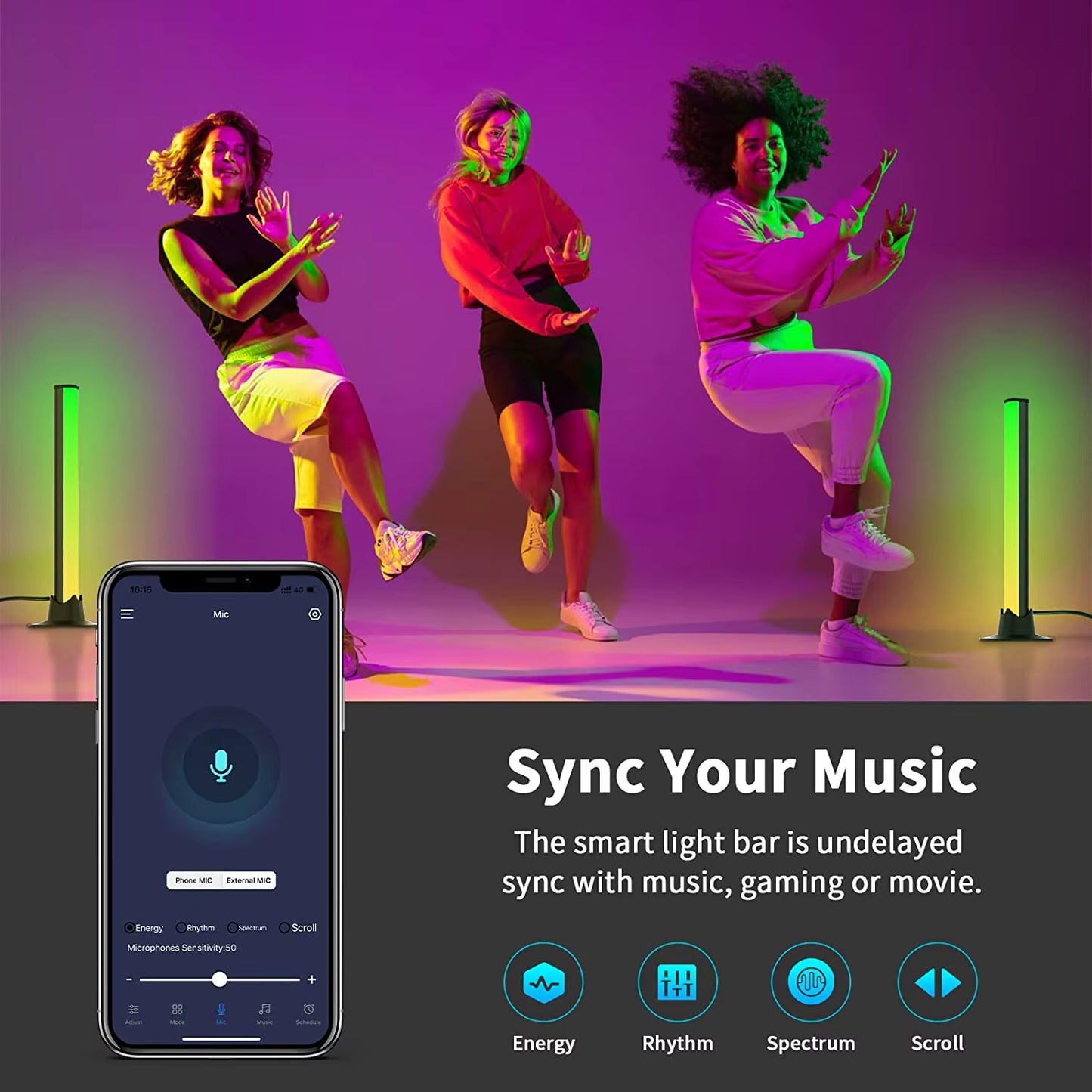 Luces RGB, luz de ritmo, luz de inducción creativa, sensor humano recargable