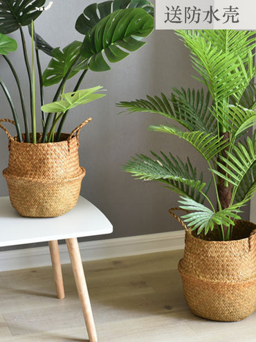 Maceta yute / ratan con asas diseño vasija 