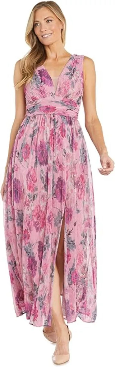 Maxivestido dama R&M Richards gasa plisado floral