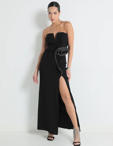 Maxivestido Speechees crepe al cuerpo moño y strass