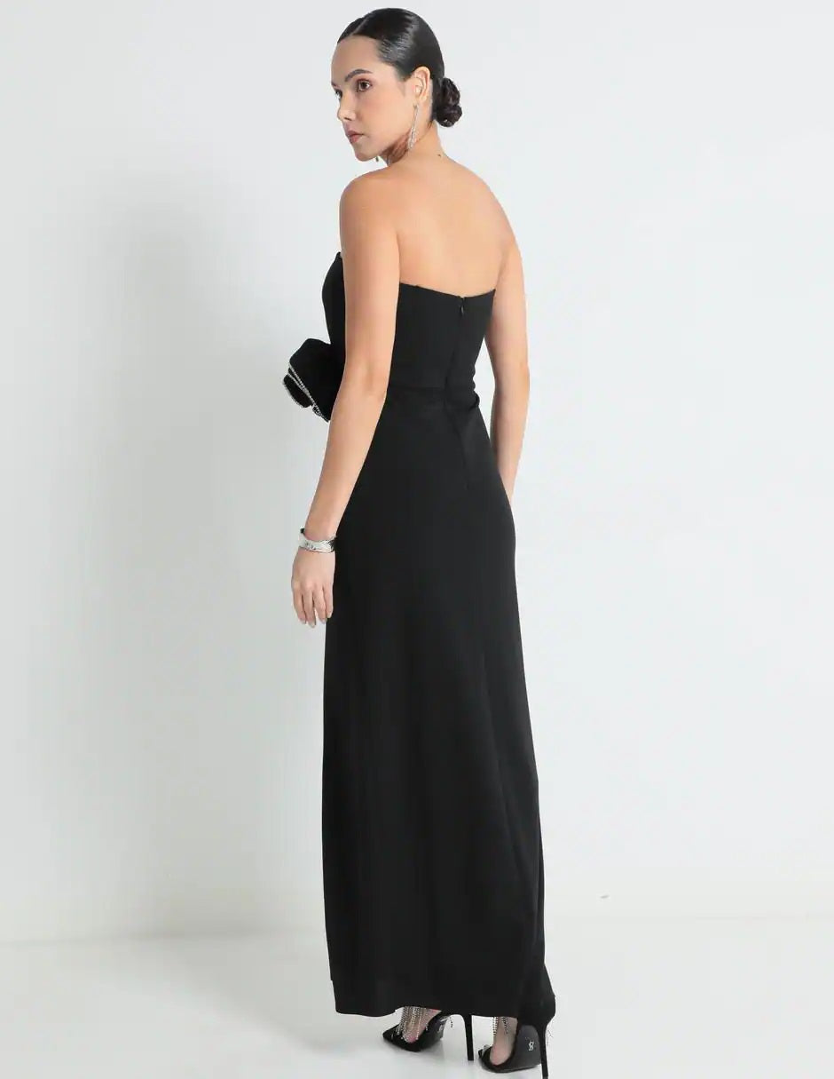 Maxivestido Speechees crepe al cuerpo moño y strass