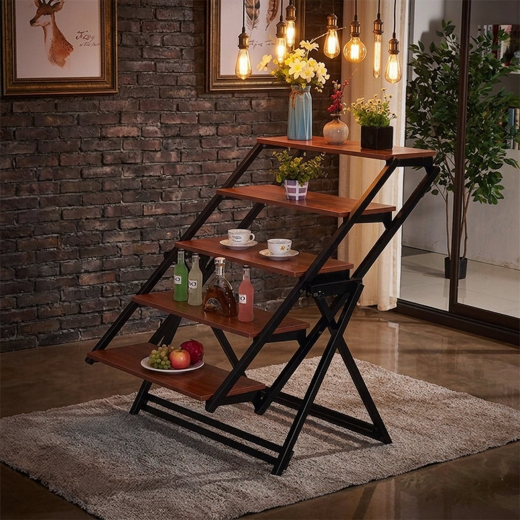 Mesa y Estantanteria Plegable madera Metal Multifunción