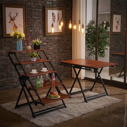 Mesa y Estantanteria Plegable madera Metal Multifunción
