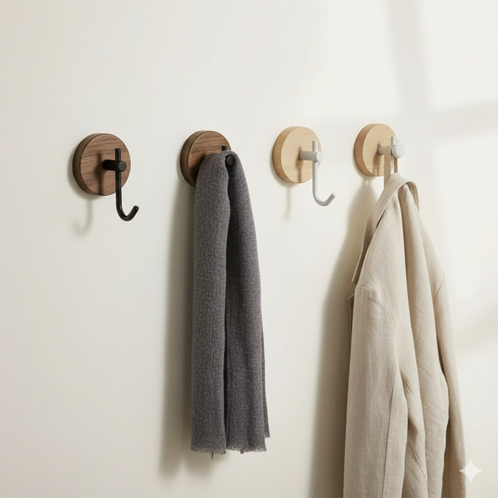 Perchero de Pared Nogal Multiuso Sin Perforaciones