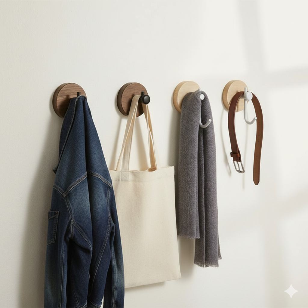Perchero de Pared Nogal Multiuso Sin Perforaciones