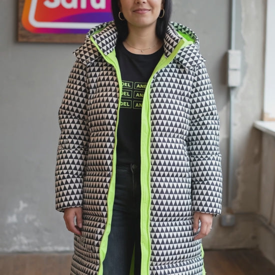 Campera Dama Cuadrille Cierre Fluo Larga Abrigo Negro