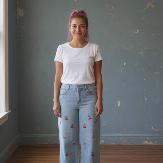 Pantalón Jean Anchos estampados High Waist