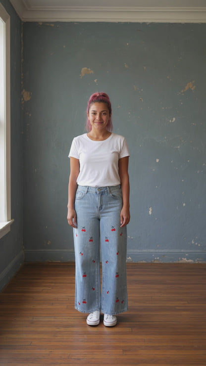 Pantalón Jean Anchos estampados High Waist