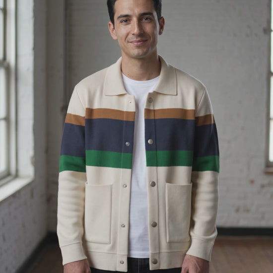 Campera Liviana Hilo Hombre Bolsillos Blanca