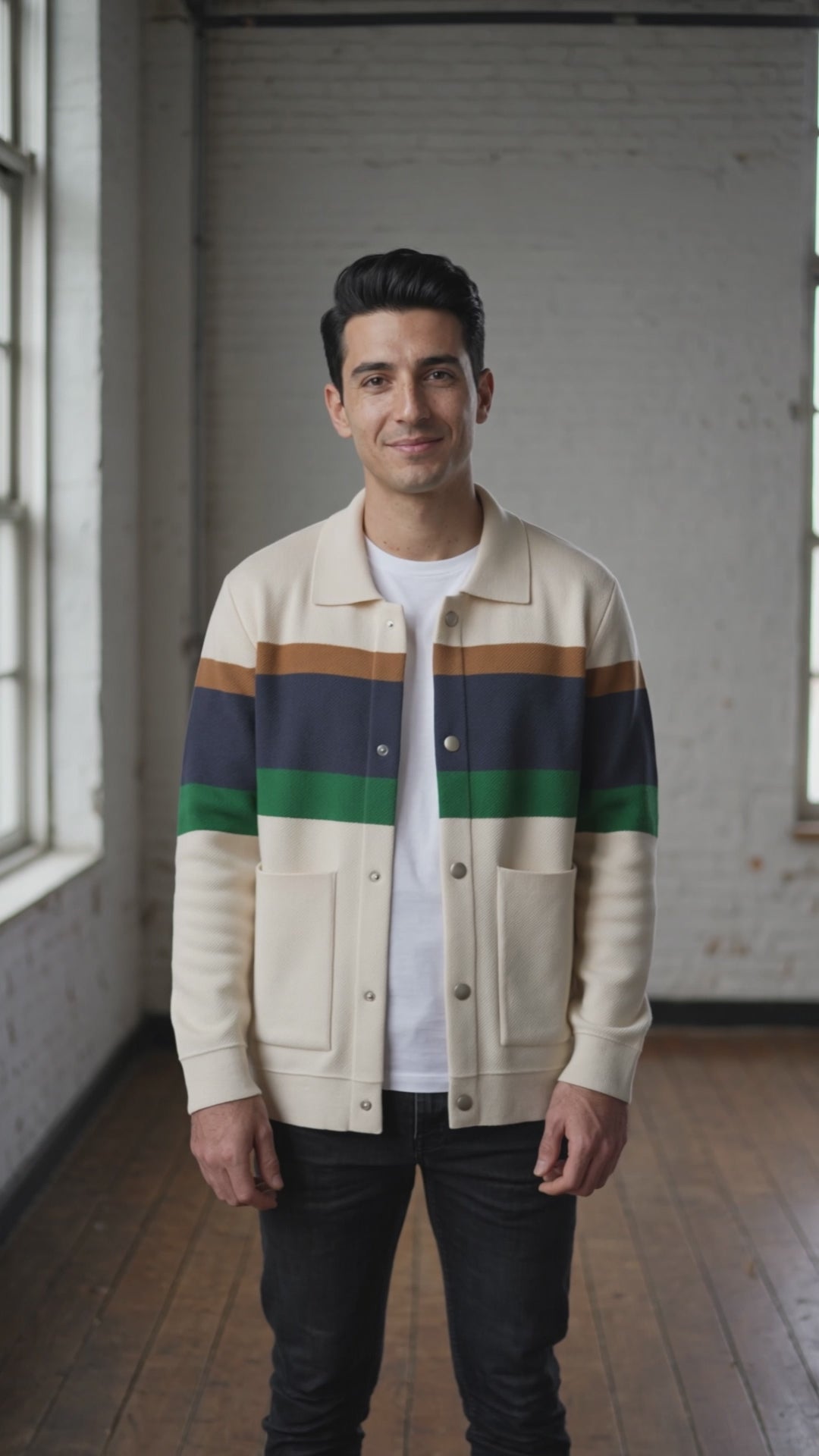 Campera Liviana Hilo Hombre Bolsillos Blanca