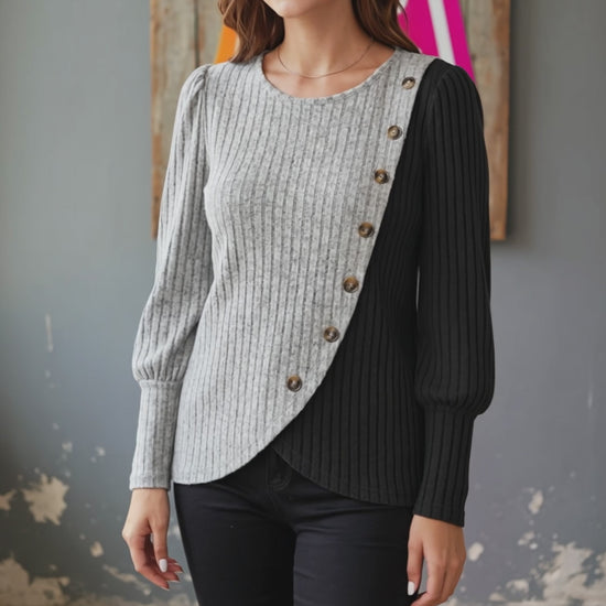 Suéter SM Mujer Cuello Redondo Rayas Botones