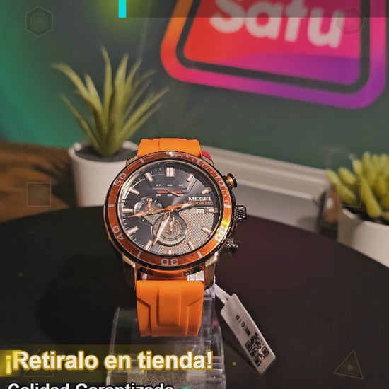 Reloj Megir Deportivo Cronógrafo Naranja Aventurero