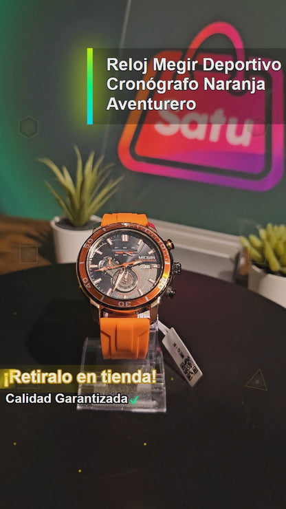 Reloj Megir Deportivo Cronógrafo Naranja Aventurero