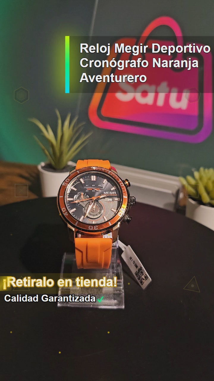 Reloj Megir Deportivo Cronógrafo Naranja Aventurero