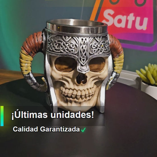 Taza Cuerno Calavera Acero Inoxidable Estilo Vikingo