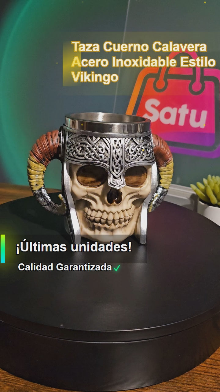 Taza Cuerno Calavera Acero Inoxidable Estilo Vikingo
