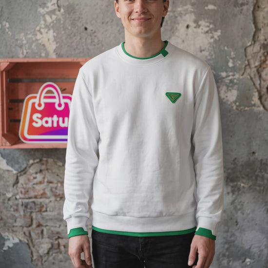 Buzo SM Hilo Blanco Hombre Detalles Verde