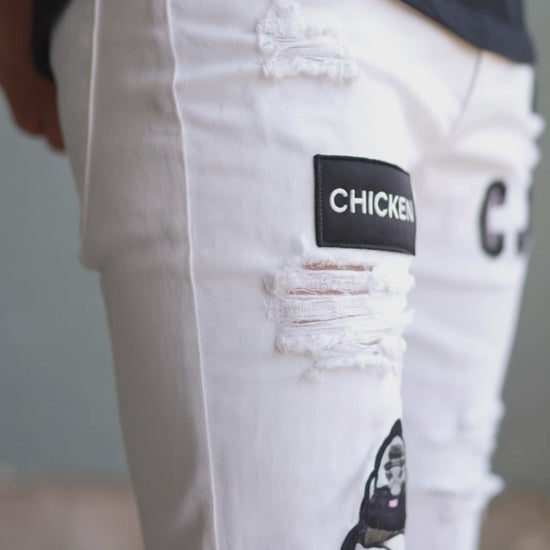 Pantalón Jean Parches Hombre Liso Blanco