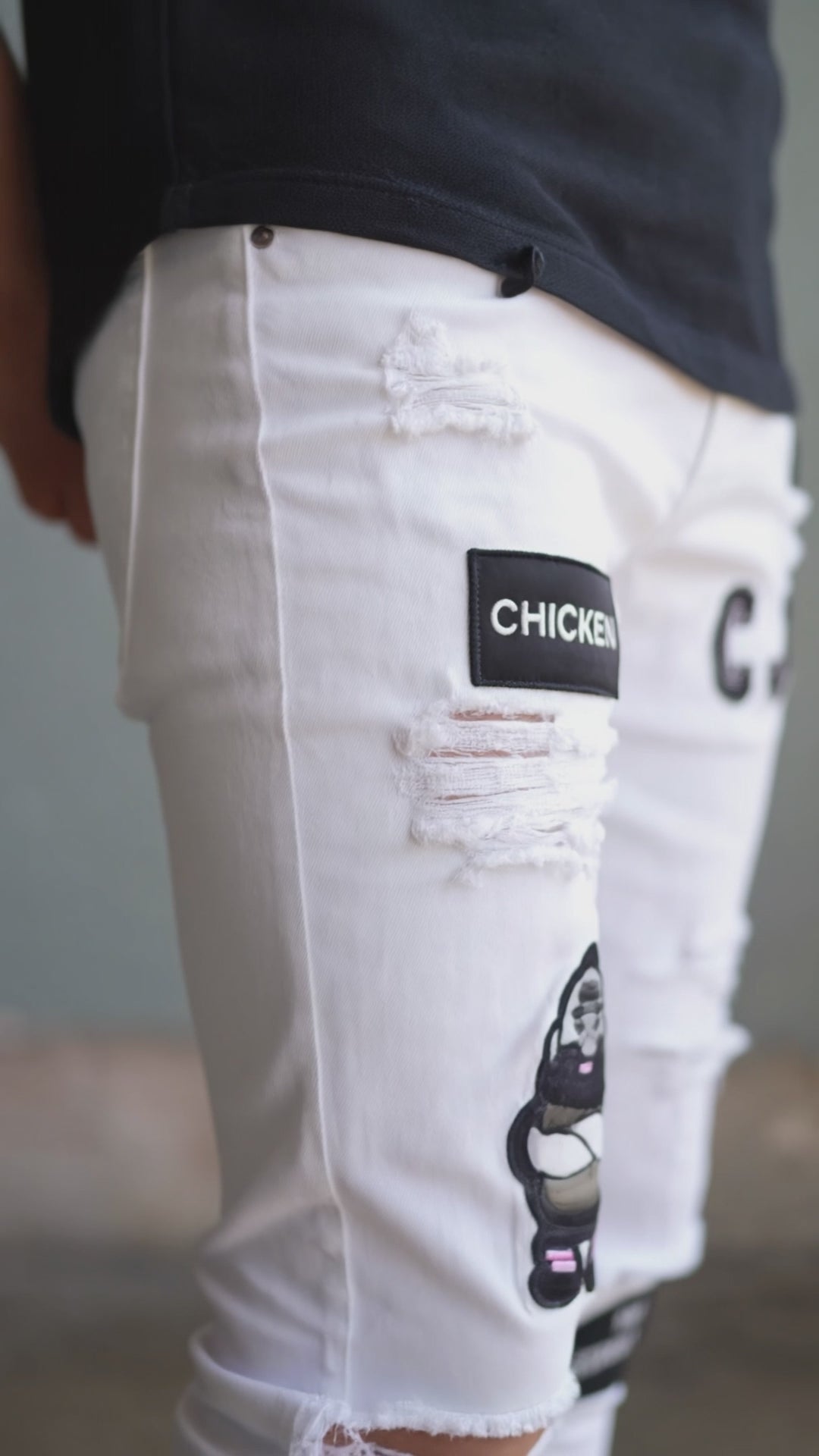 Pantalón Jean Parches Hombre Liso Blanco