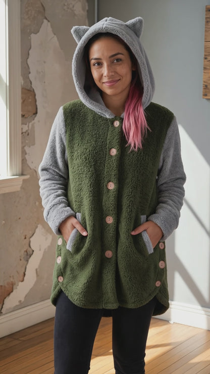 Campera Liviana Mujer Buzo Gato Capucha Polar