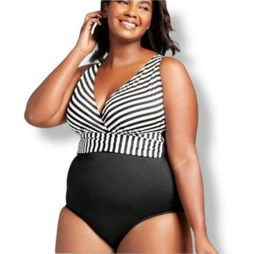 Bikini dama entero rayas blancas 