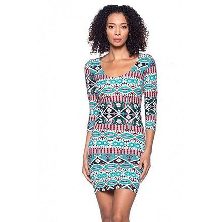 Vestido manga 3/4 estilo azteca bordo Capella