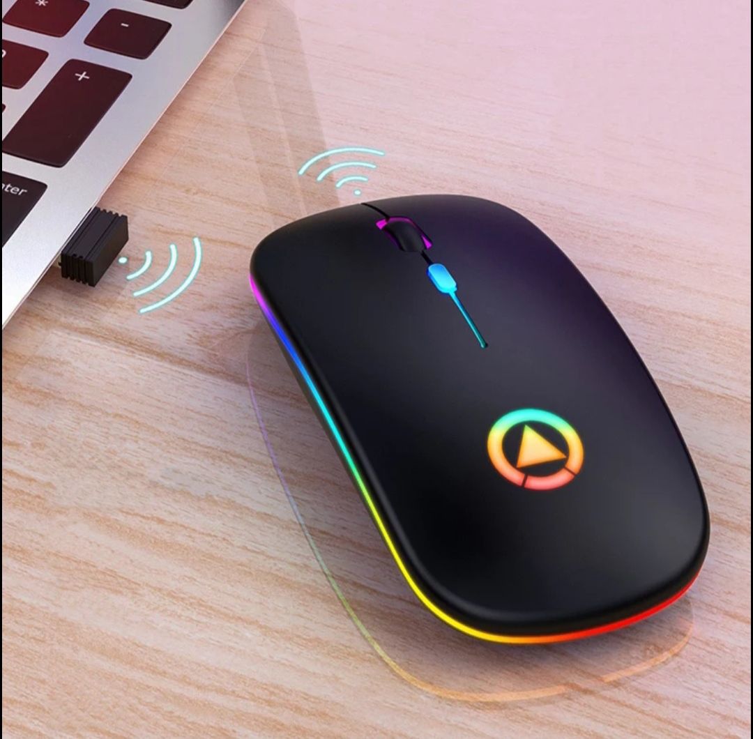 Mouse gamer plano Inalambrico 2.4 Ghz RGB recargable 1600 DPI