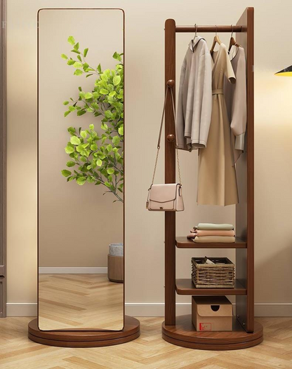 Rotating hanger, bedroom floor-to-ceiling full-body mirror, rack with mirror integrated living room home movable floor mirror